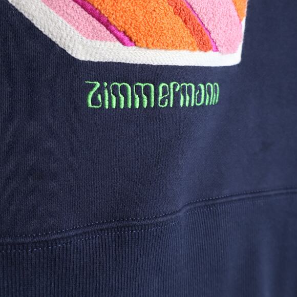 ZIMMERMANN Starcat Embroidered Sweatshirt Navy Pullover Terry Women's 3/US 10 - Picture 4 of 9